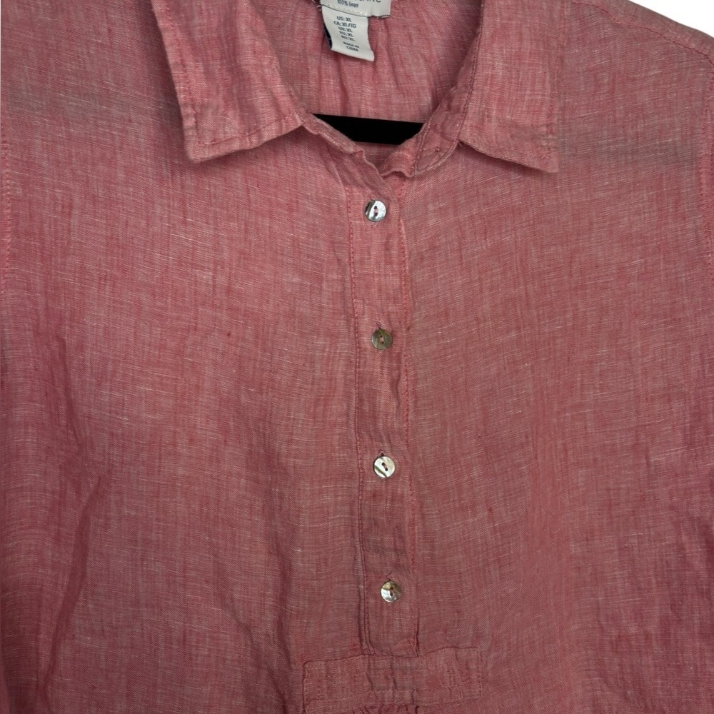 ANTIBES BLANC Linen Casual Salmon Pink Popover Blouse Size XL - Picture 4 of 12